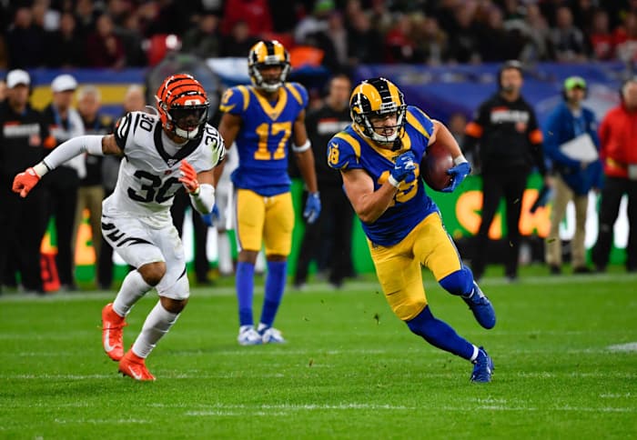 Rams wide receiver Cooper Kupp runs upfield during the second quarter of a 2019 game against the Bengals during the NFL International Series at Wembley Stadium in London.